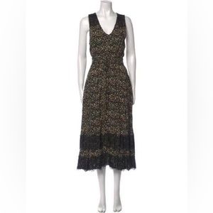Ranna Gill Anthropology Sleeveless Midi A-Line Floral Dress Lace Accent Size S